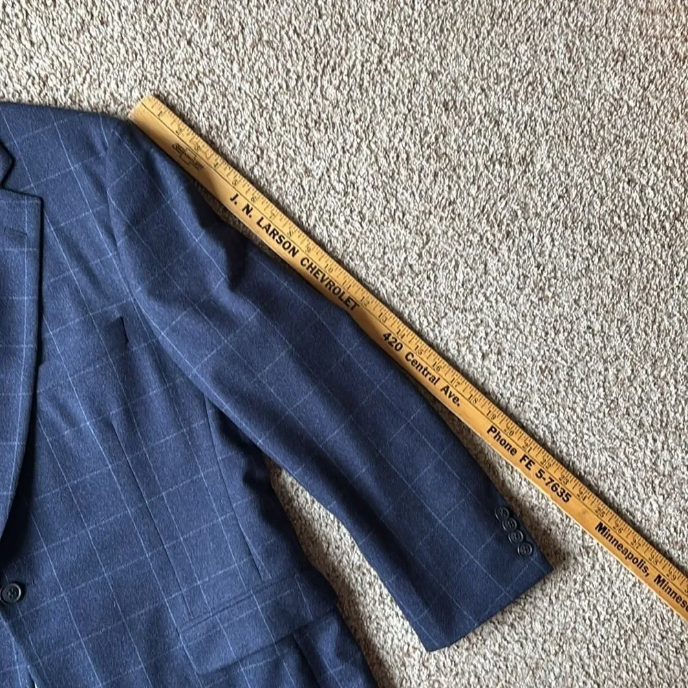 *Luxury* Paul Stuart Navy Windowpane Check Wool Flannel 2 Btn Suit 42 L
